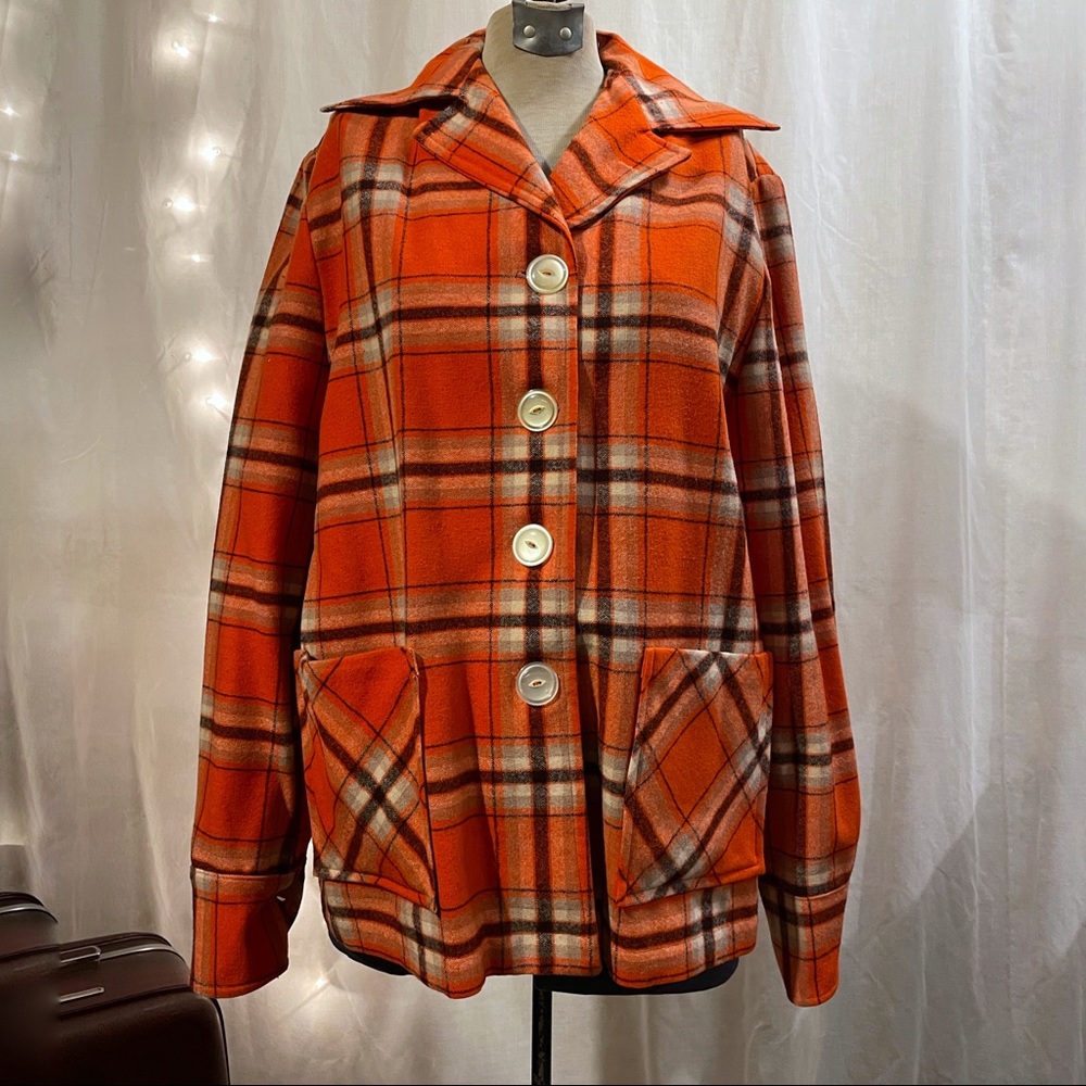 Vintage Orange Tartan Flannel Blouse / Button Down